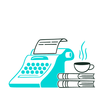 Une machine à écrire avec des livres et une tasse de café